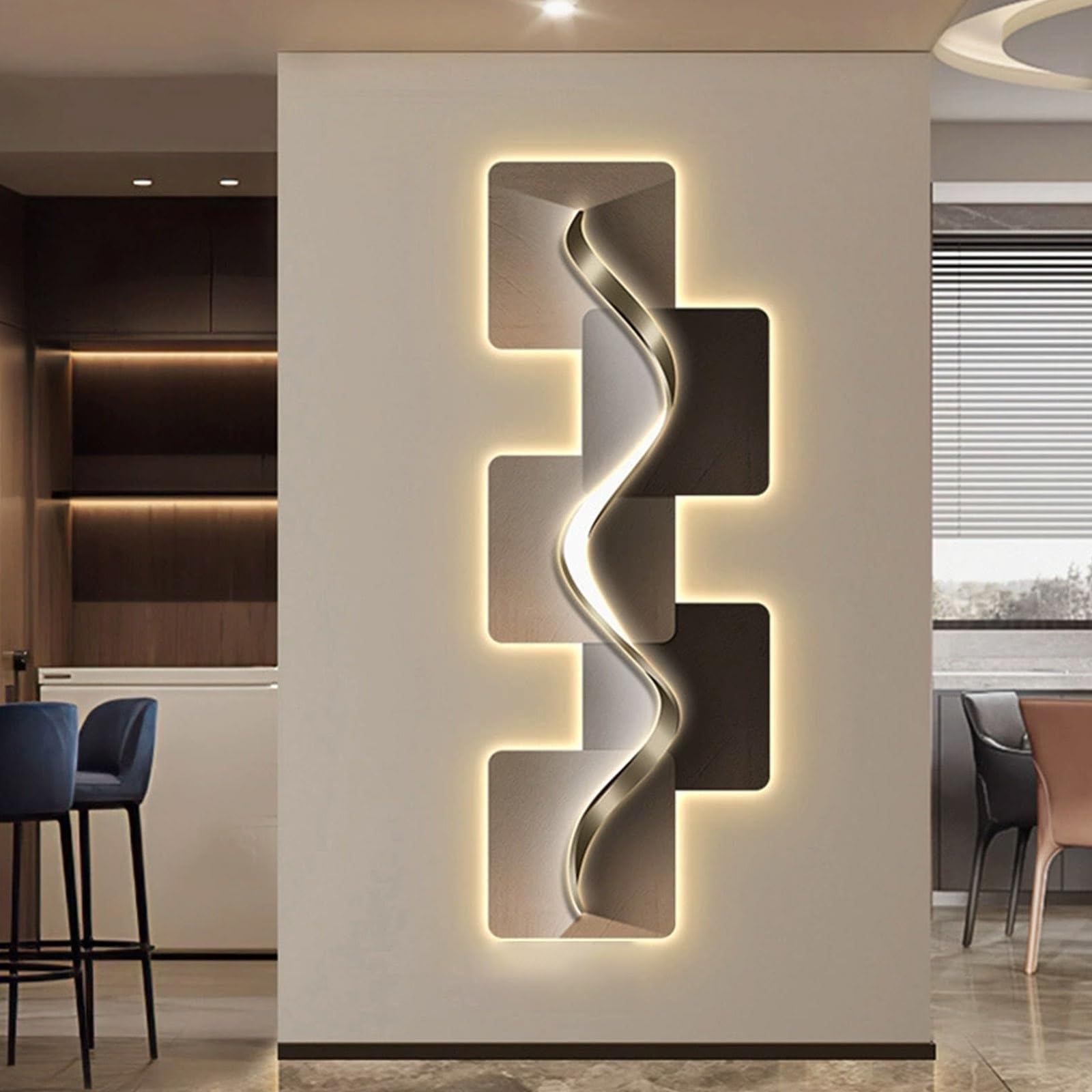 Rzeźby ścienne 3D, dekoracyjne malarstwo, podświetlane LED rzeźby do pokoju, duże dekoracje ścienne, do sypialni, salonu, korytarza, wejścia(Gold a,50 * 110cm)