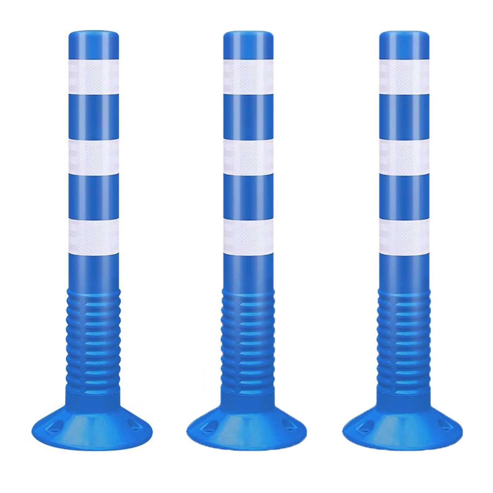 SaryEdge Traffic Safety Bollards with Reflective Bands - Durable Plastic Parking Barriers for Driveway and Road Delineation,Blue-3pcs,Blue-3pcs