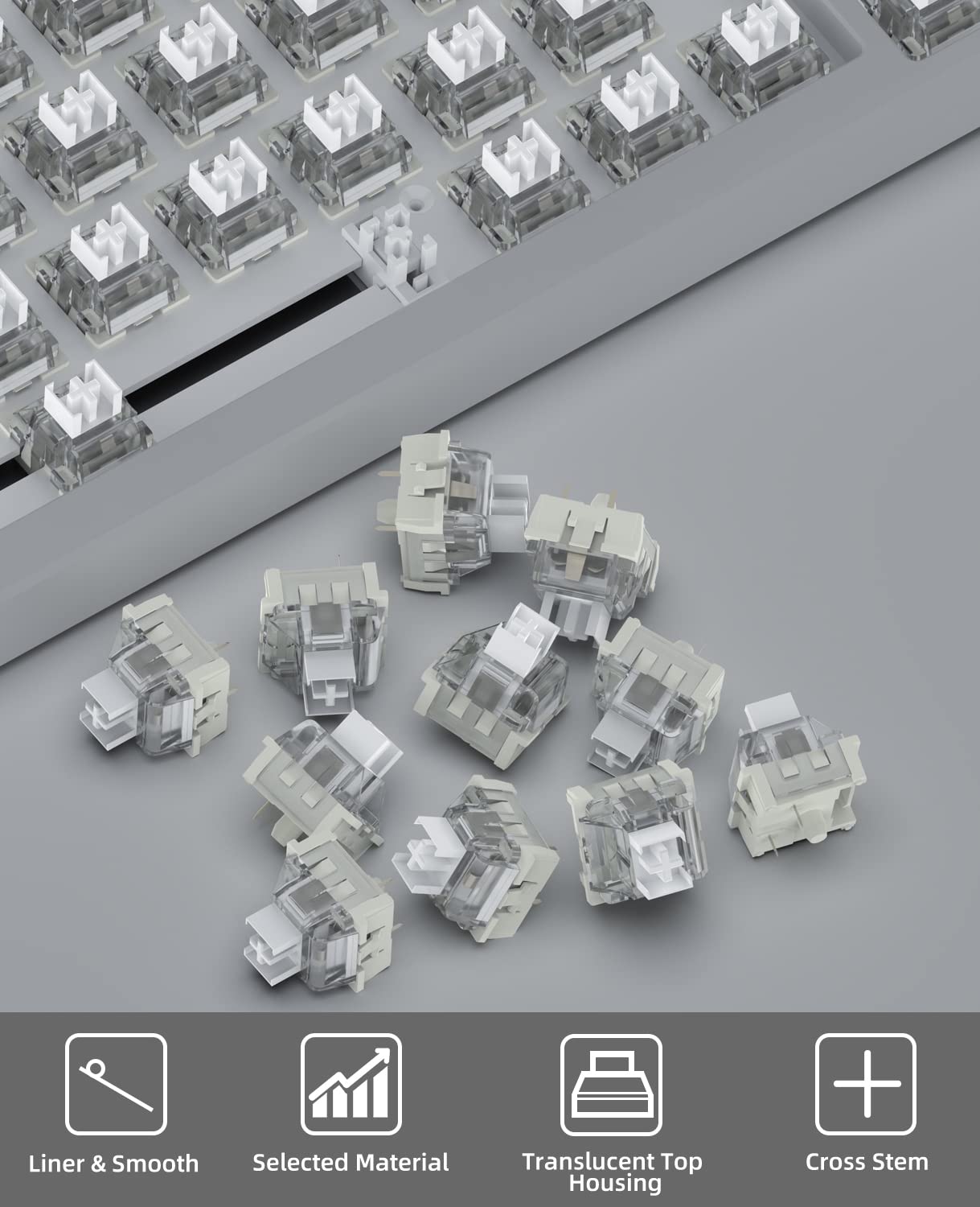MAGIC-REFINER x Creamy White Switches for Mechanical Keyboard DIY, 42gf Linear Keyswitch 3 Pins, Pre Lubed with POM Stem Compatible for MX Mechanical Keyboard Switch Set (100PCS)