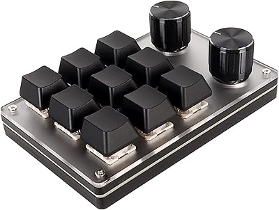 USB Mini Keypad, Customized Knobs Red Switch Macro Keyboard, Ergonomic Plug and Play for Desktop PC, Improve Work Efficiency (9 Keys with 2 Knobs)