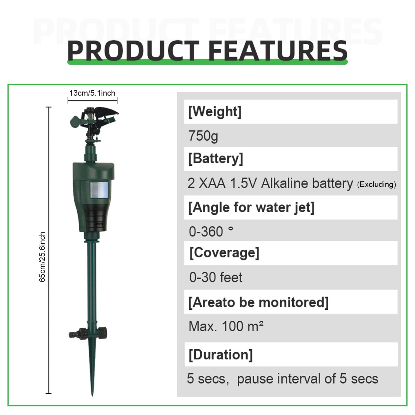 Aspersor con Sensor de Movimiento, aspersor Ajustable de 360° para protección de jardín