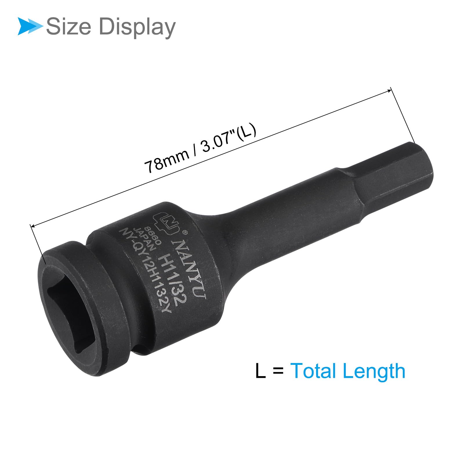 CoCud Impact Hex Bit Socket, 11/32" SAE 78mm Long, Chrome Molybdenum Steel One Piece Construction 1/2" Drive Impact Socket - Image 2