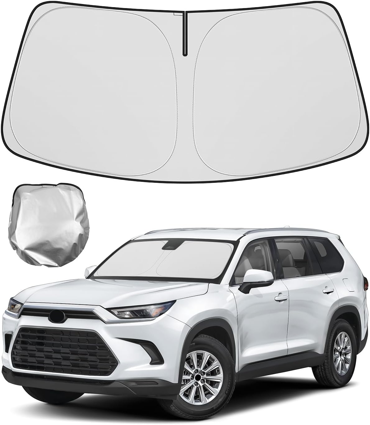 BIBLOZ Windshield Sun Shade Compatible with Toyota Grand Highlander (Not for Hybrid Model) 2024 2025 2026, LE, XLE, Limited, Platinum Accessories PET Sunshade Keeps The Car Cool Inside image 3