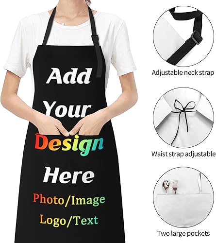 Miniatura 5 de Delantal impermeable personalizado, delantal ajustable personalizado con texto de imagen, delantal de chef de cocina personalizado para hombres y