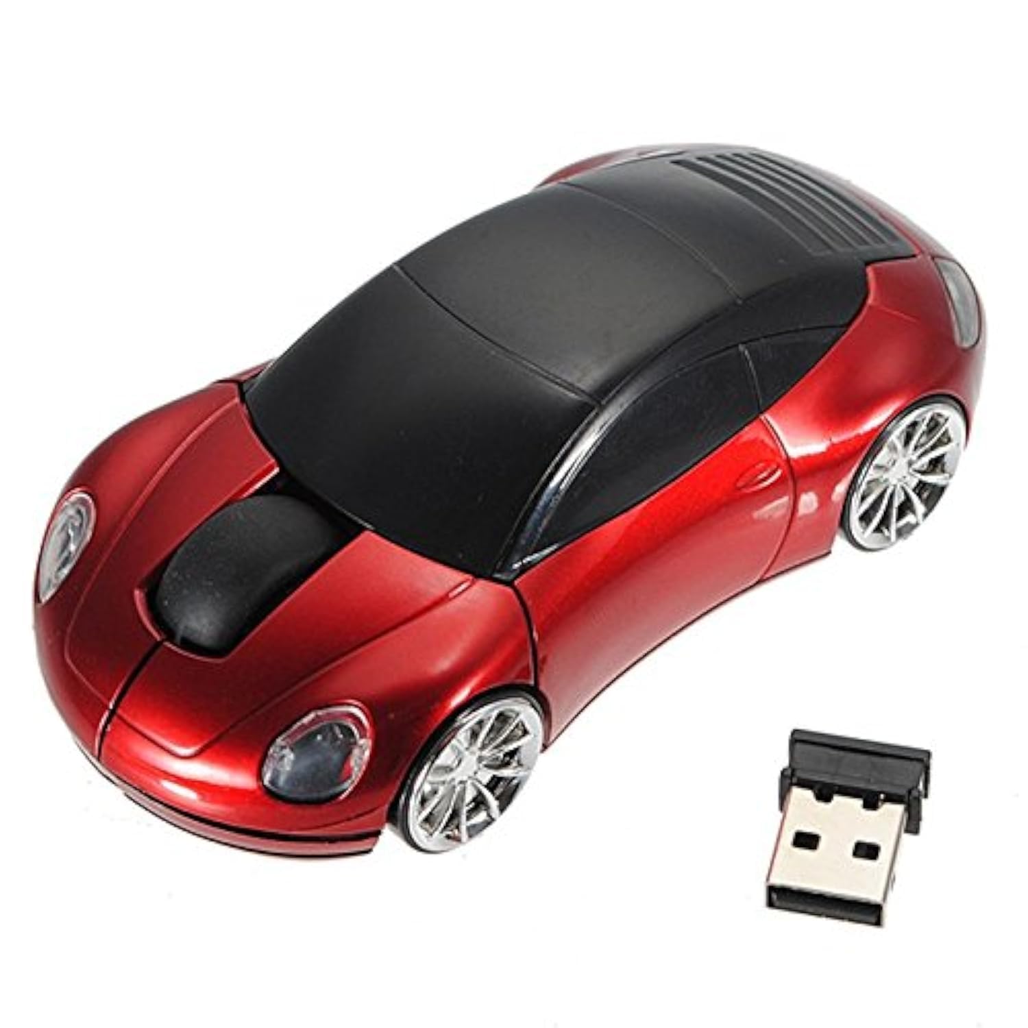 Sport Car Shape 2.4GHz Wireless Mouse Optical Cordless Mice with USB Receiver for PC Laptop Computer 1600DPI 3 Buttons Red
