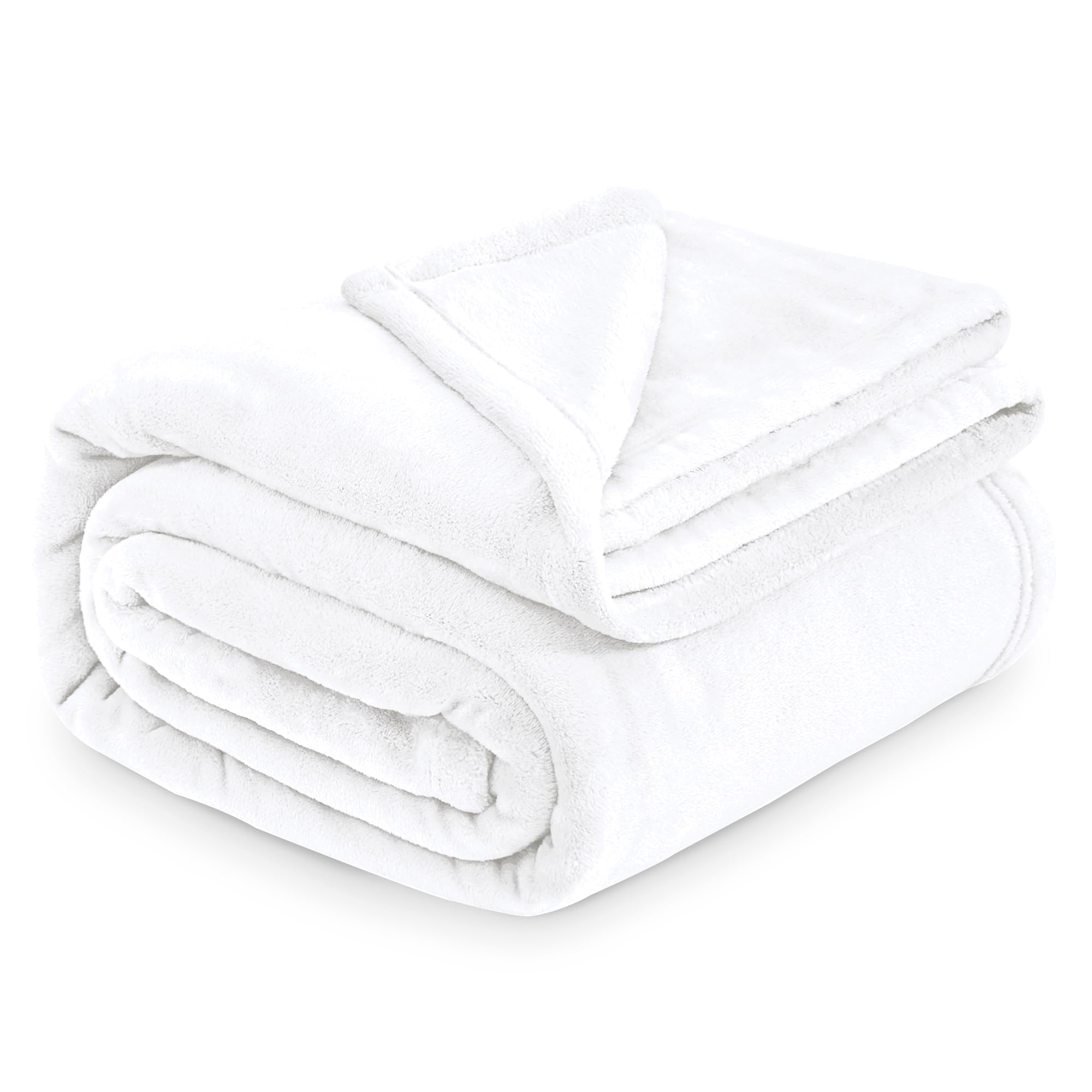 MUXHOMO Fleece Throw Blanket Queen Size for Couch, White Soft Throw Blankets, Warm Blanket for Winter Bed Sofa Travel Throw(90"x90")