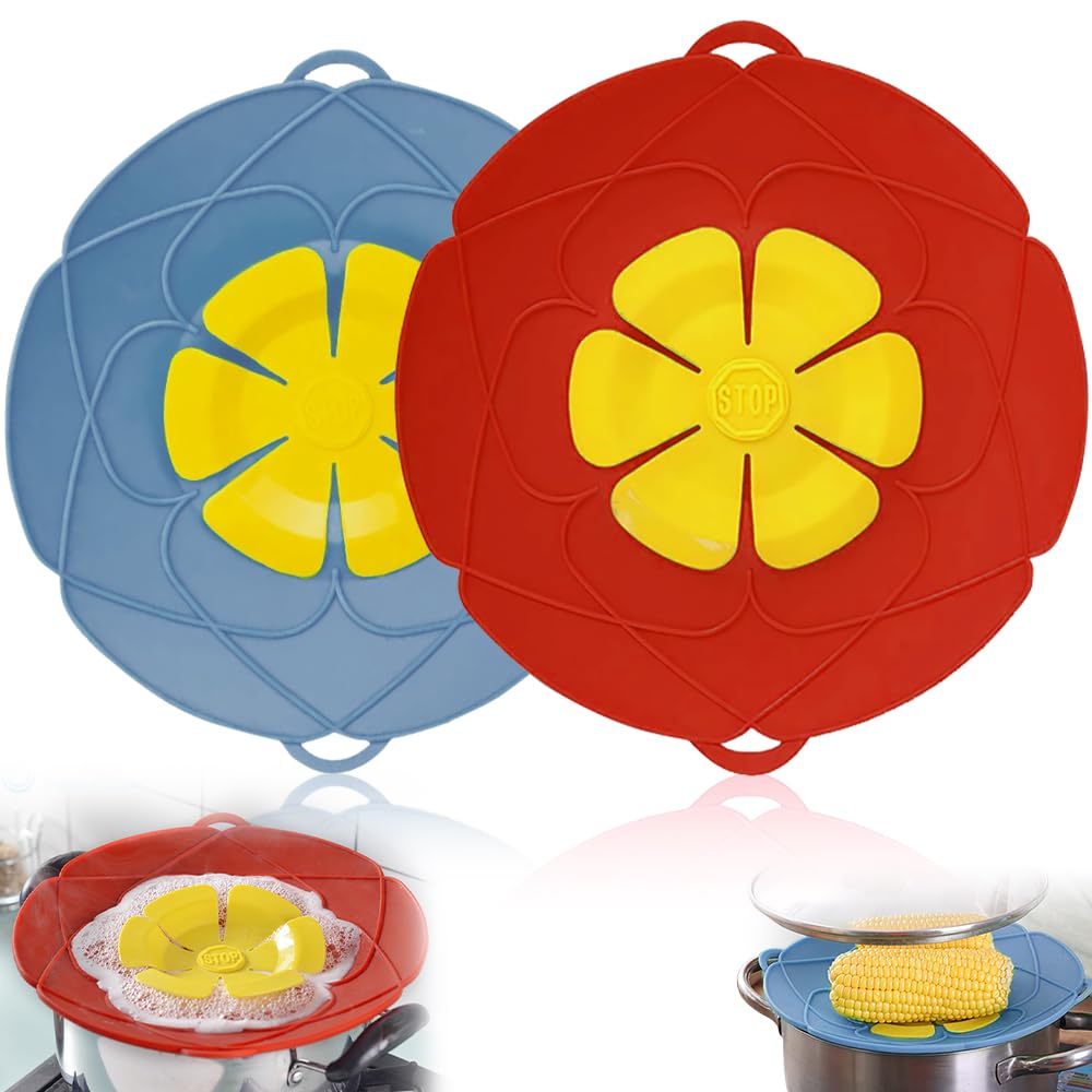Spill Stopper Lid Cover,2Pcs Silicone Pan Lid 10"&11.5" Splatter Guard Pots Boil Over Safeguard Multi-Function Kitchen Tool Kitchen Gadgets (Red
