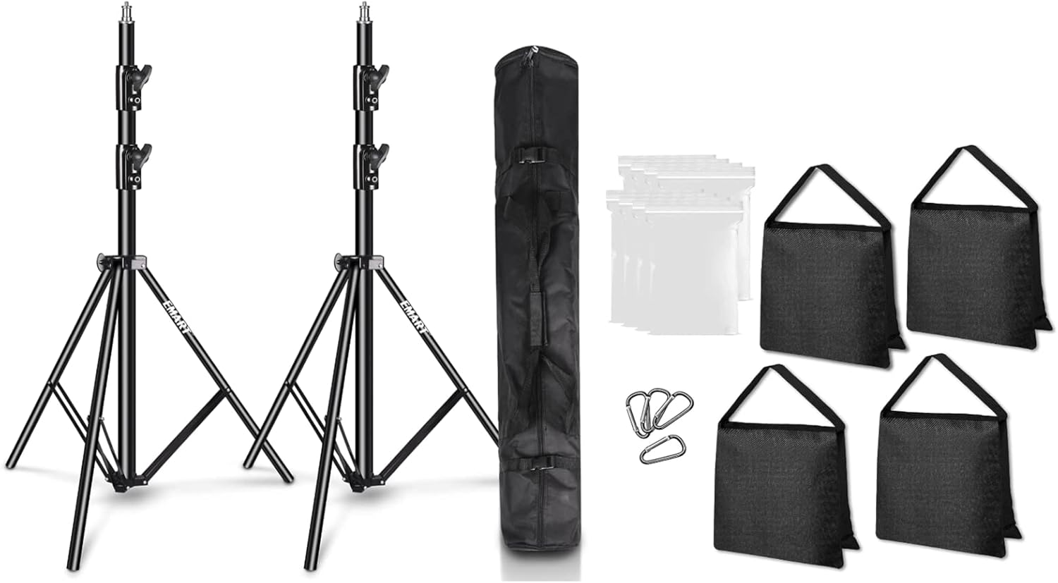 EMART Light Stand 8.5ft Spring Cushioned with 4 Pack Heavy Duty Sandbag