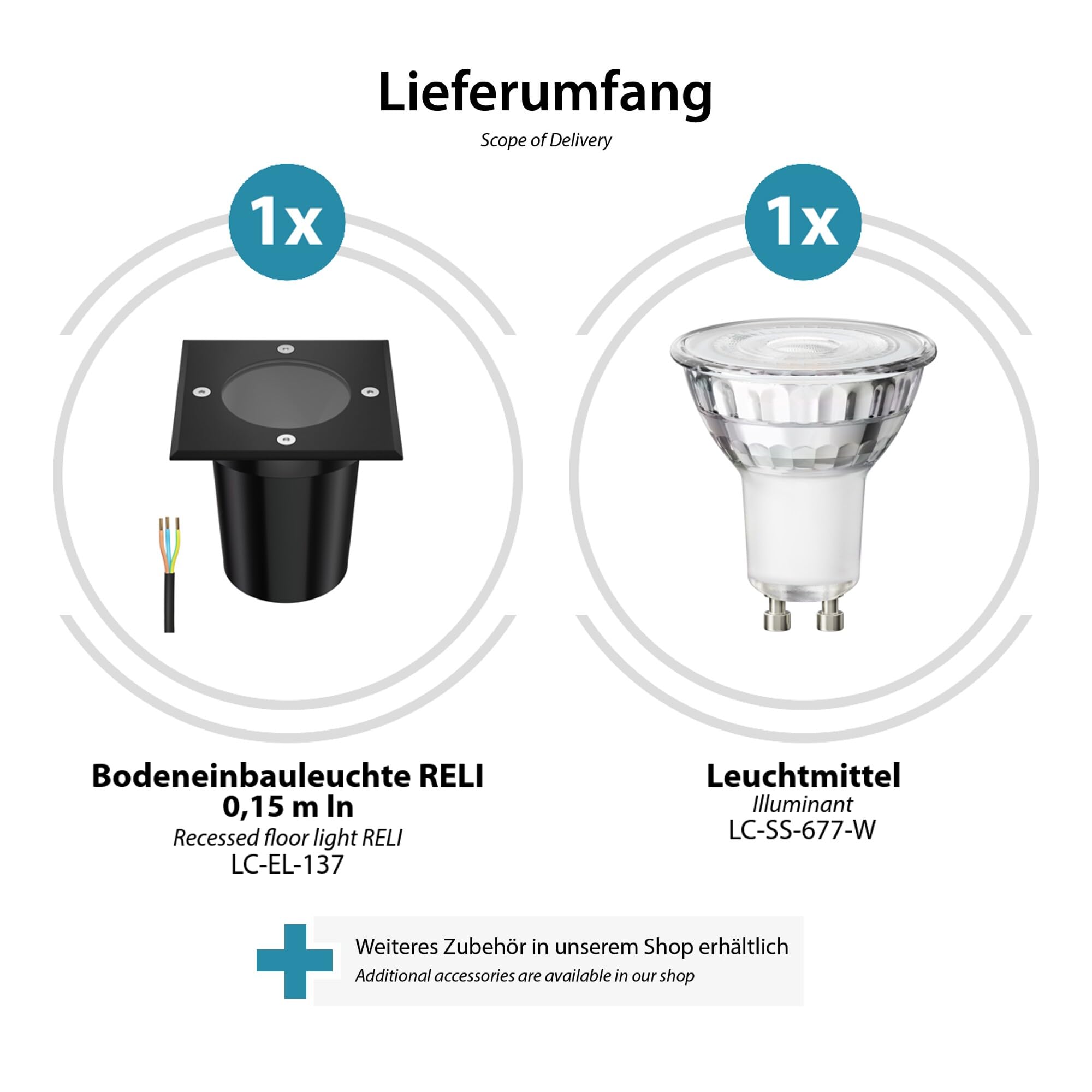 ledscom.de 2 faretti da incasso a pavimento RELI per esterni, IP67, neri, 11 x 11 cm, con lampadina LED da 8,2 W, 1179 lm, 33°, luce bianca