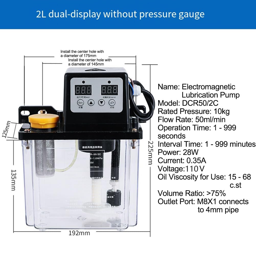 Pompa automatica per olio lubrificante, pompa ad ingranaggi automatica in lega con grande capacità di stoccaggio, per pompa di lubrificazione CNC, facile installazione (2 L)