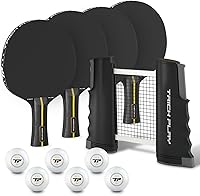 Trickplay Portable Ping Pong Set: Retractable Net for Any Table, 5-Ply Paddles, 3-Star Balls & Case - Play Anywhere