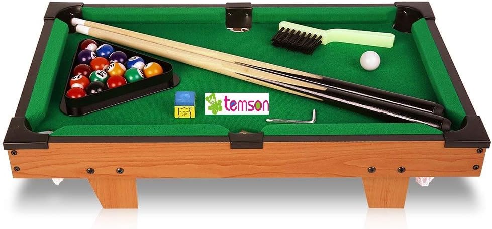 20 Inch Billiard Snooker Game Mini Wooden Pool Table Set with Balls, Cus, Chalk, Rack for Kids (51x31.2x10.5 cm)