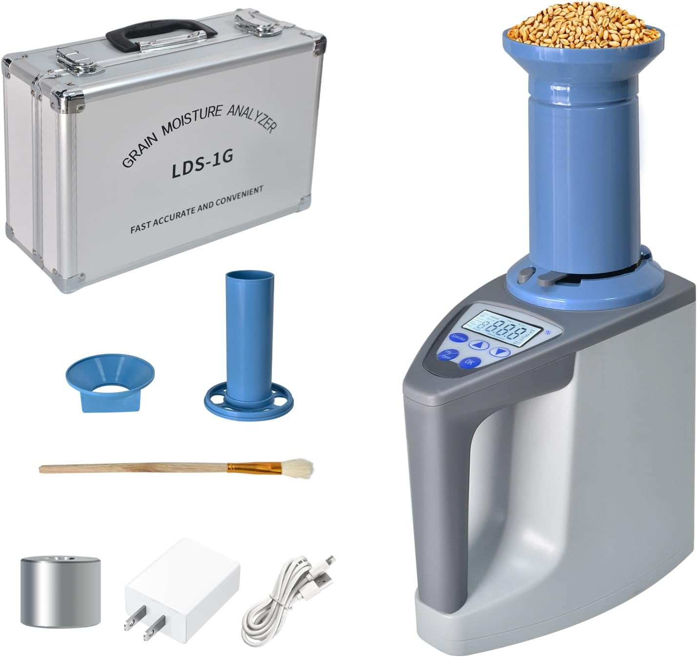 Pro Grain Moisture Meter, Smart Moisture Tester for 24 Grains, Digital Grain Seed Moisture Reader Measures Weight, Capacity, Density, Temperature, Wheat, Corn, Rice, Crop Moisture Detector