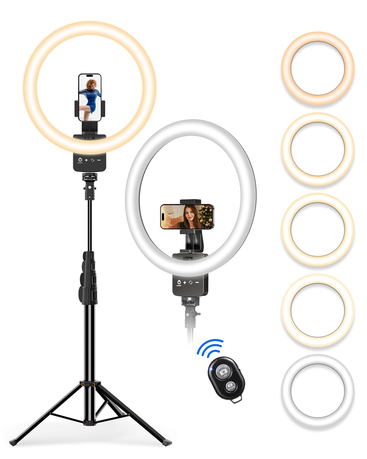 12'' Ring Light with 62'' Extendable Tripod Stand, Selfie Ring Light with Stand and 2 Phone Holder for Live Stream/Makeup/YouTube/TikTok, Compatible with All Phones, Ipads and Cameras (11.9inch)