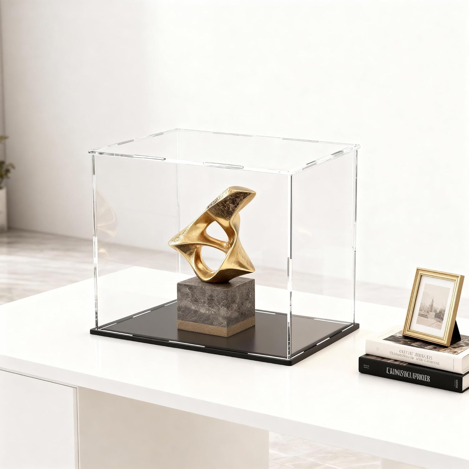 12 Inch Clear Acrylic Display Case, Cube Acrylic Box for Collectibles Showcase, Plexiglass Case with Matt Black Stand for Toys, Arts and Figures (16×8×8 inch) 3