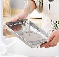 Vista 5 de Bandejas Pequeñas para Hornear Galletas de Acero Inoxidable 304 Bandeja Pequeña de Servir 10.4 x 8.1 x 1.1 Pulgadas (Diagonal 12.3) Recalentar