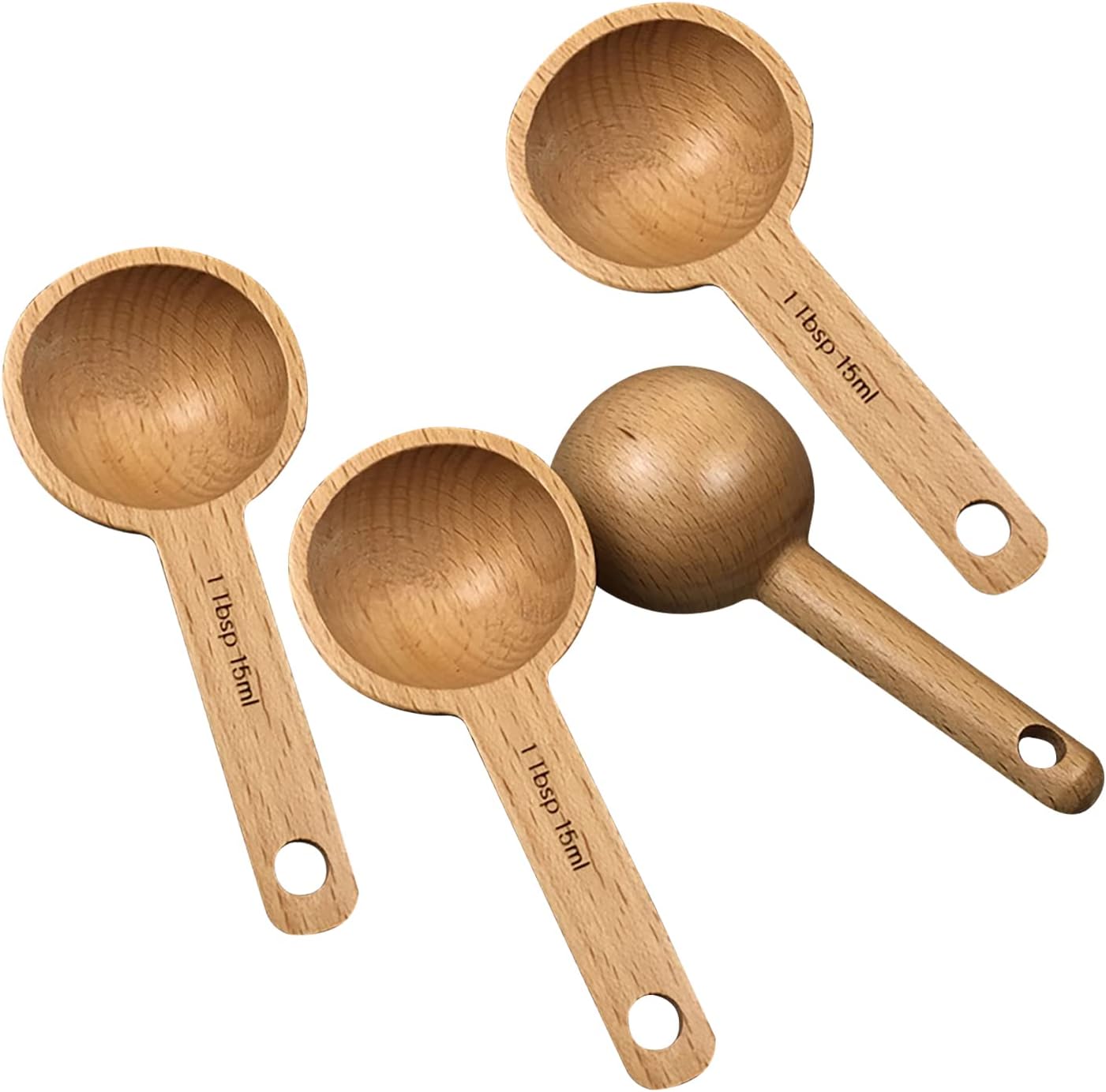 KVMORZE 4 Pcs Wooden Coffee Spoon, 1 Tbsp Wood Measuring