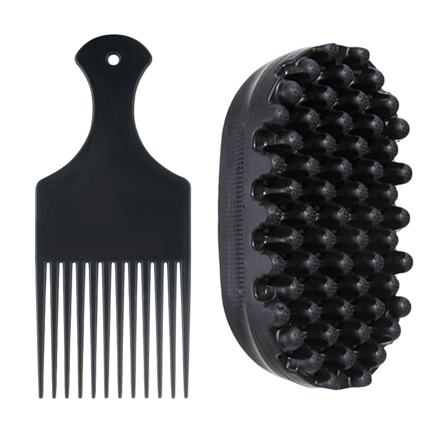 1 Piece Of Black Silicone Dirty Braid Comb And 1 Piece Of Black Hair Fork Comb, Portable And Compact Curly Hair Comb