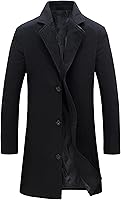 Springrain Men's Wool Blend Pea Coat: Notched Collar Single Breasted Warm Winter Overcoat Trench Coat