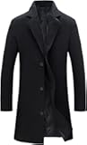 Men's Wool Blend Pea Coat Notched Collar Single Breasted Overcoat Warm Winter Trench Coat