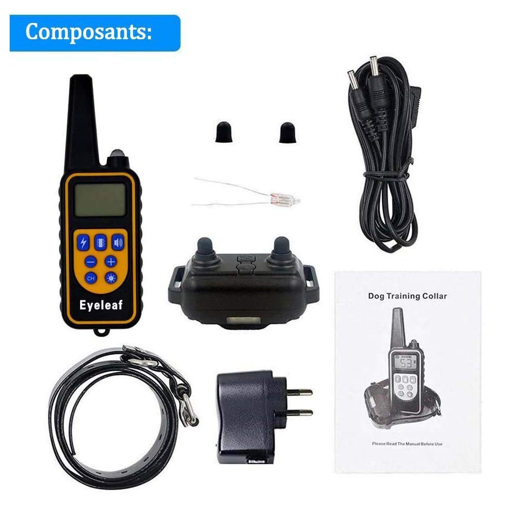 Collier de Dressage pour Chien avec bip/Vibration/Choc, étanche et Rechargeable, télécommande, portée de 800 mètres