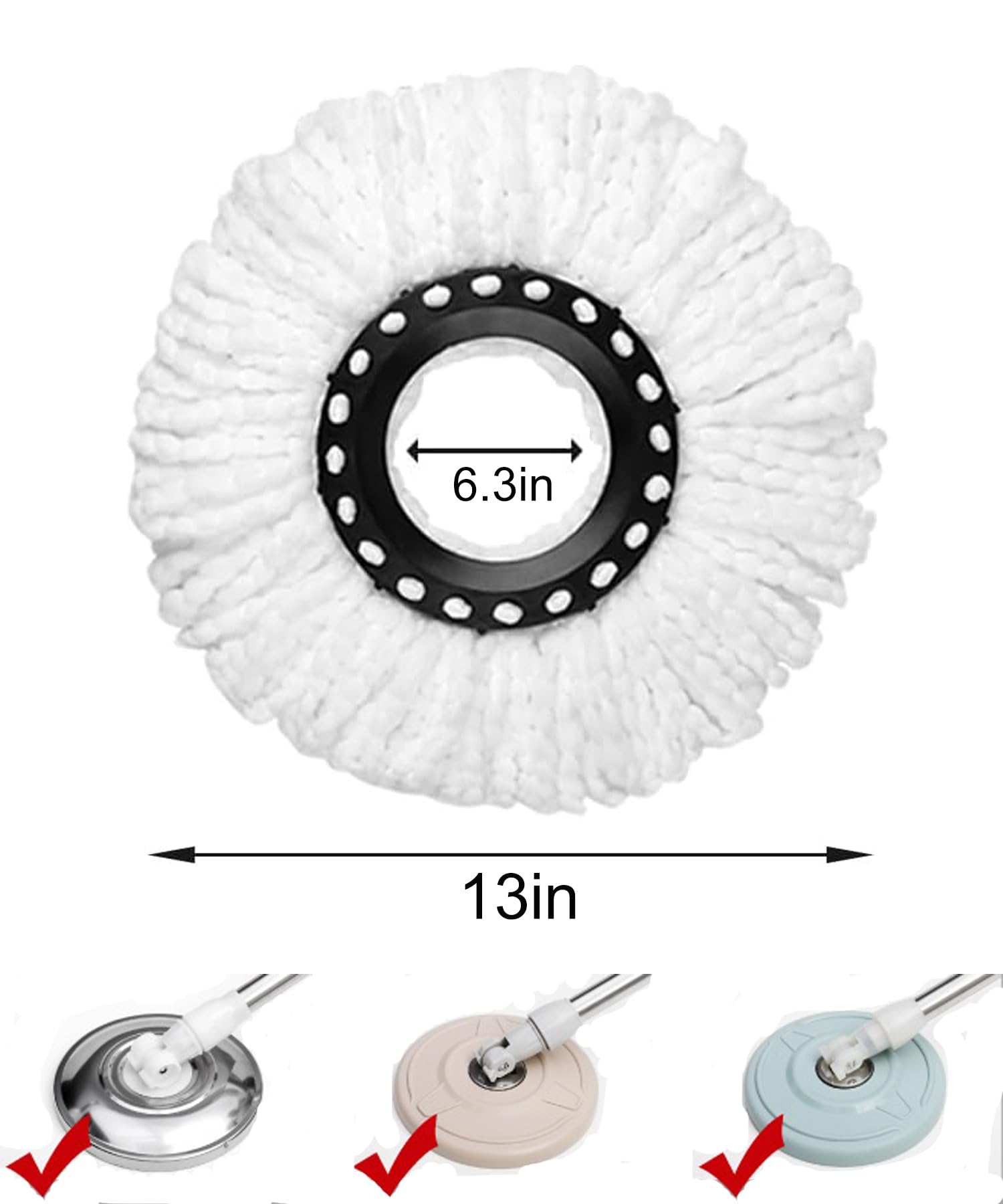 4 Pack Mop Replacement Head, Microfiber Head Refills Round Shape for Universal Mop System Perfect for Home Cleaning