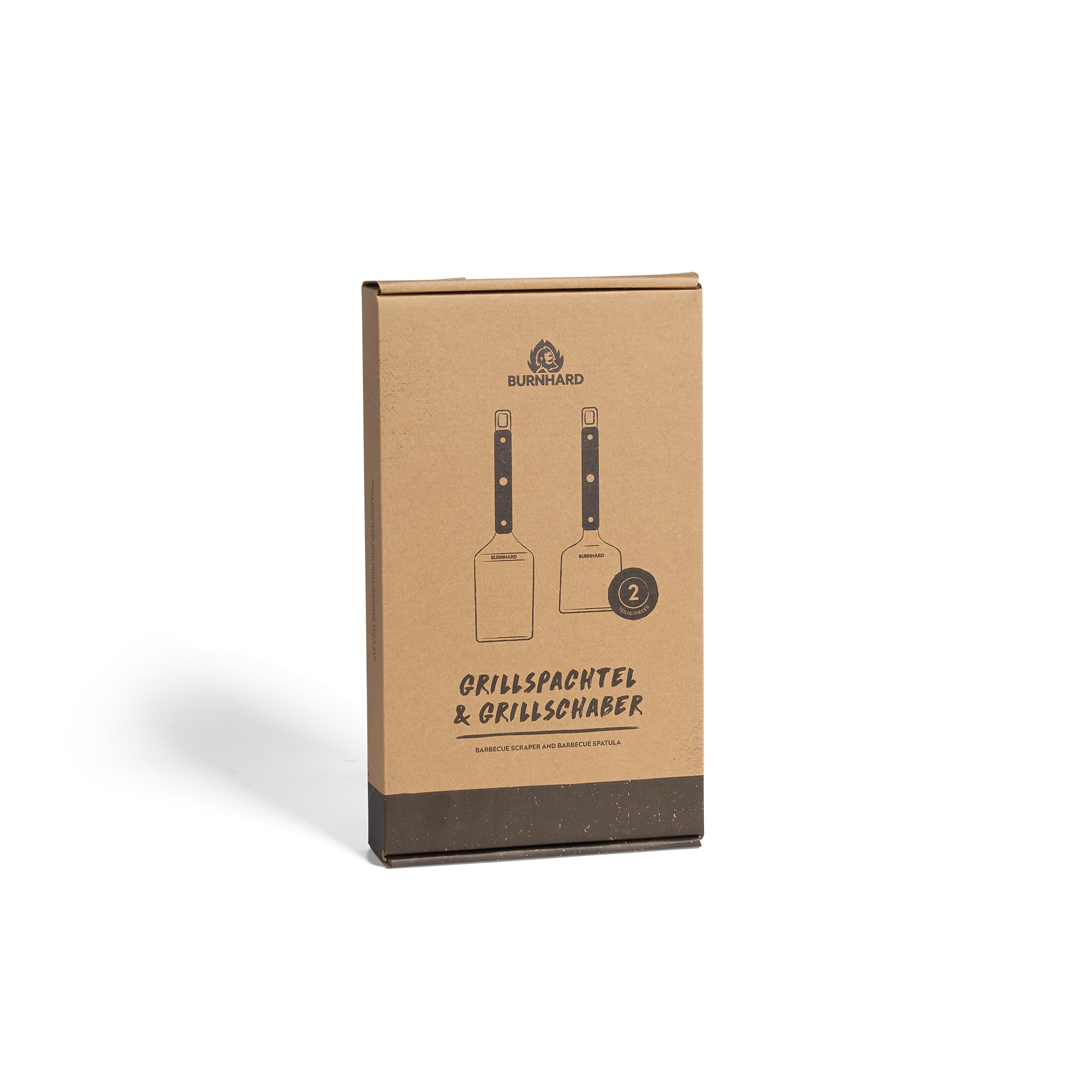 Spatola per barbecue BURNHARD® in acciaio inox, set 2 pezzi, maneggevolezza ottimale, controllo massimo, design ergonomico, versatile – set spatola e raschietto per griglia