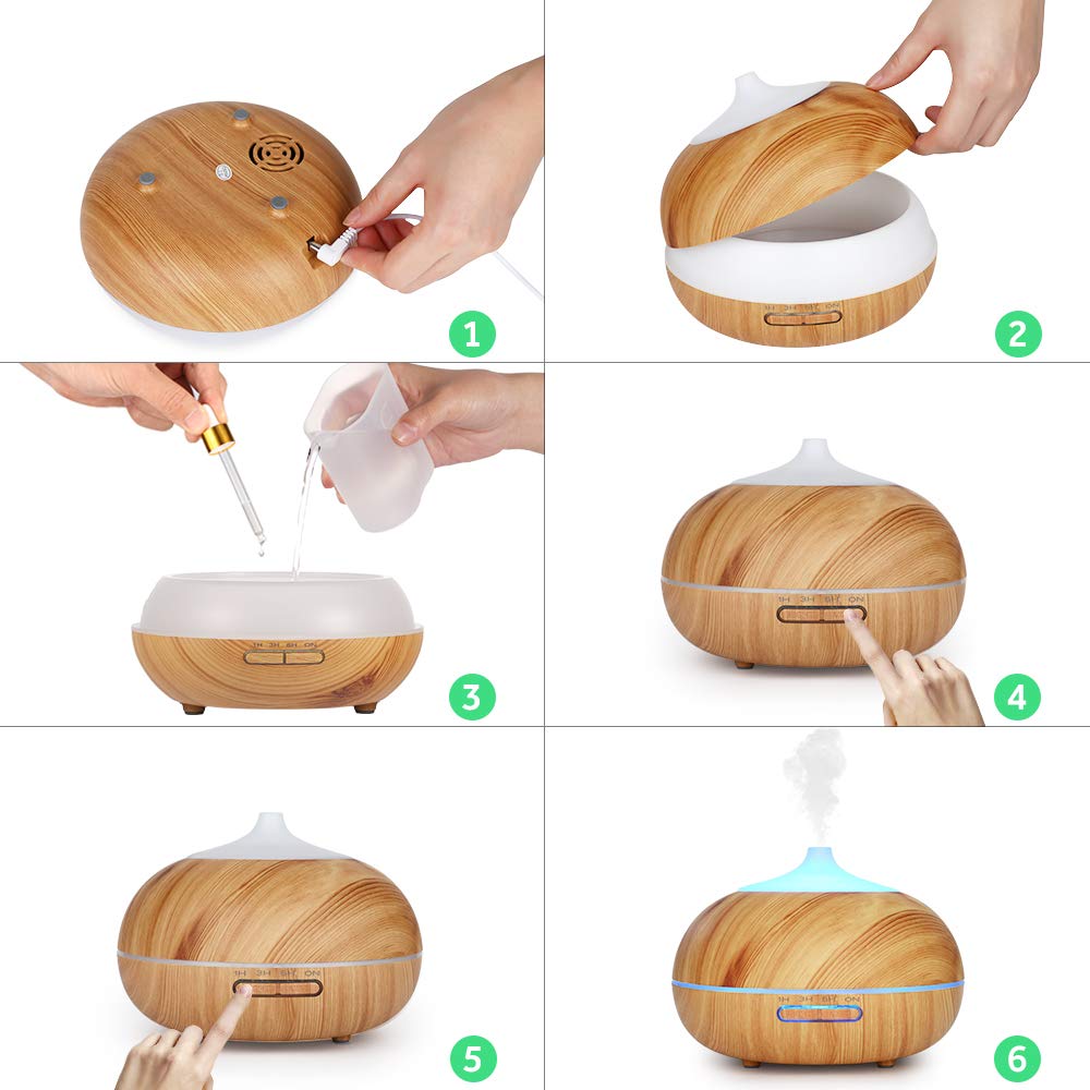 WD&CD Diffusore di Aromi 300ML Diffusore di Oli Essenziali Senz'acqua Spegnimento Automatico / 7 Luci Colorate / 3 Impostazione Timer/Silenzioso - Venatura del Legno Chiaro
