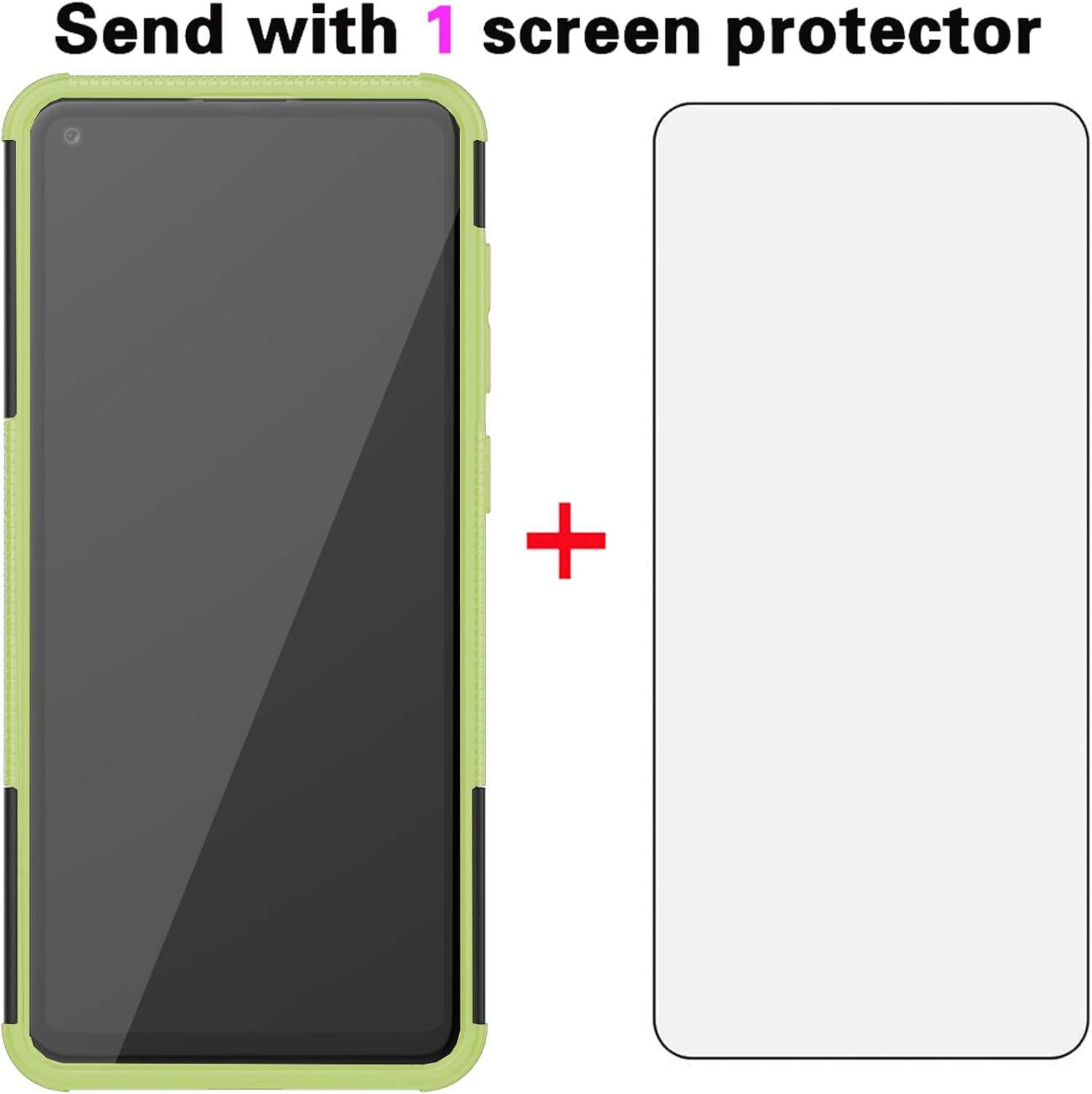 Image showing the green phone case and a separate tempered glass screen protector.