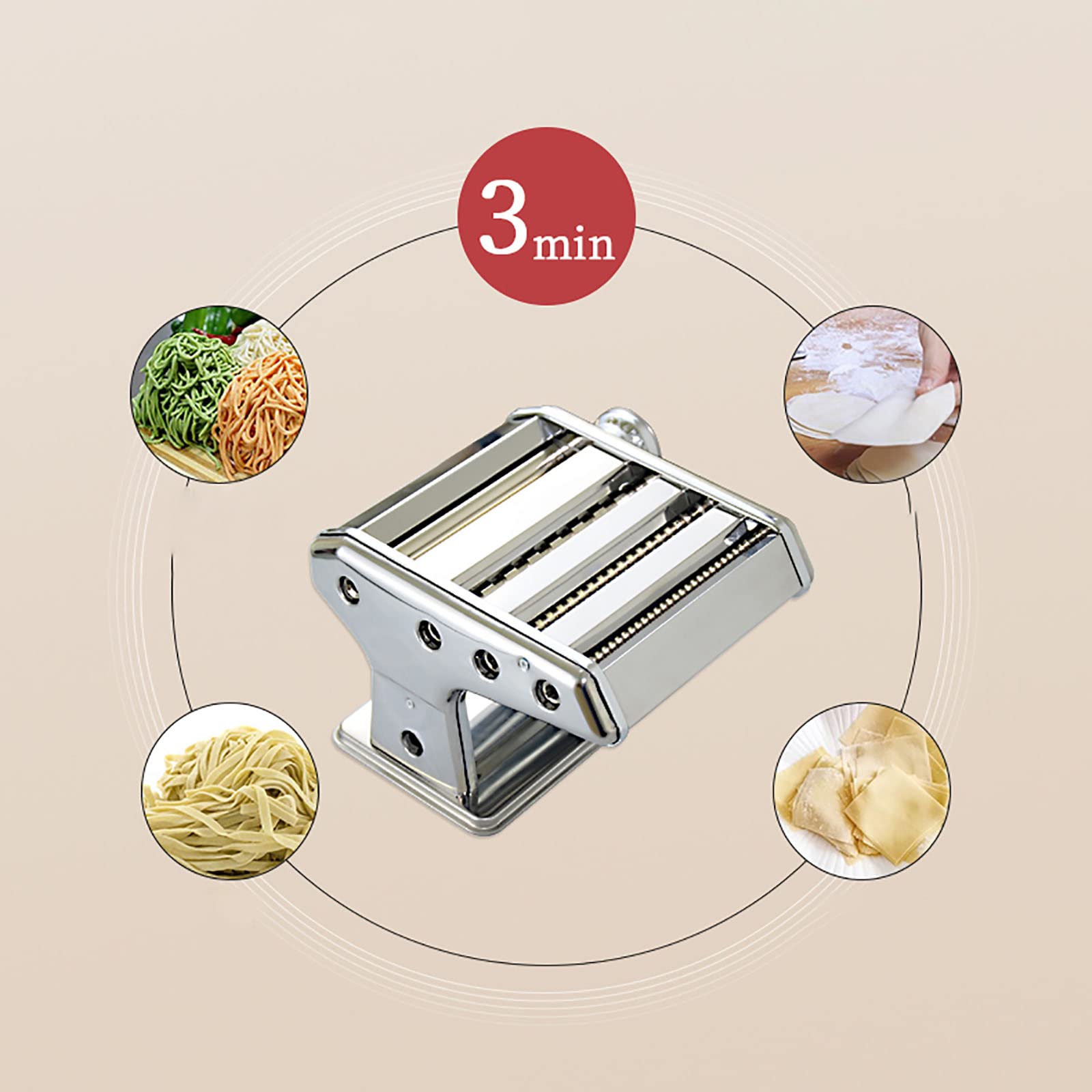 Máquina para Hacer Pasta Manual de Acero Inoxidable Cortador de Fideos de 2-3 Cuchillas con 8 configuraciones de Espesor Ajustables para Espaguetis y fettuccini caseros