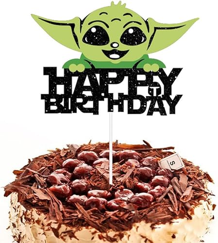 Baby Yoda - Decoración para tartas de cumpleaños con flash de Yoda, decoración de fiesta temática espacial, guerra alienígena, ciencia ficción,