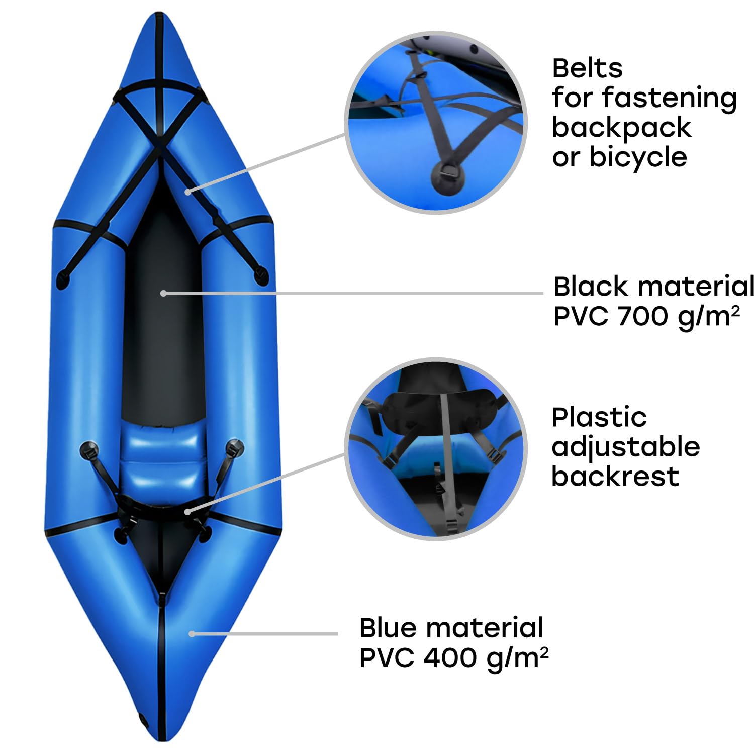 Packraft BikeRaft Ultra Léger (3,3 Kg) – PVC Résistant 400/700 Gr/m², Compatible Vélo, Compact Pour Bikepacking