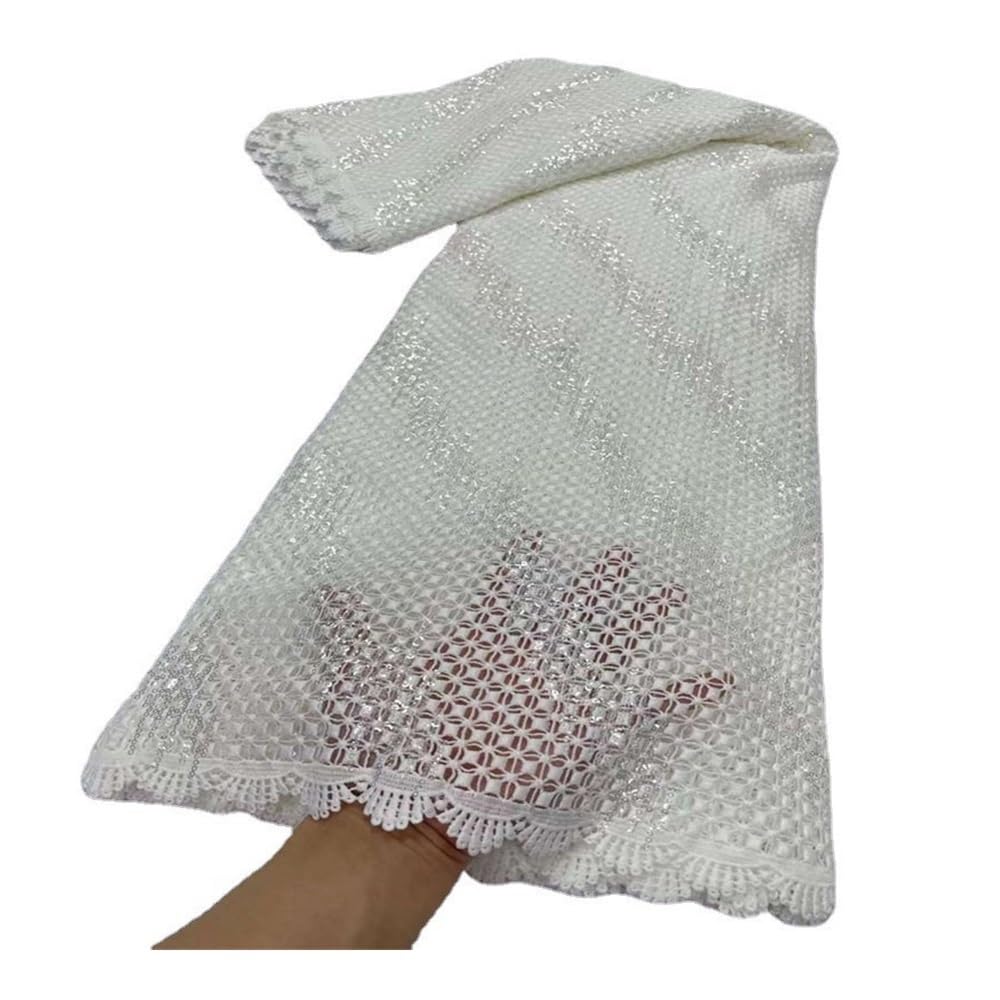 Tessuto in tulle e pizzo per cucito, paillettes di cotone, abito da sposa africano, nigeriano, abito ricamato, 4,6 m (B)