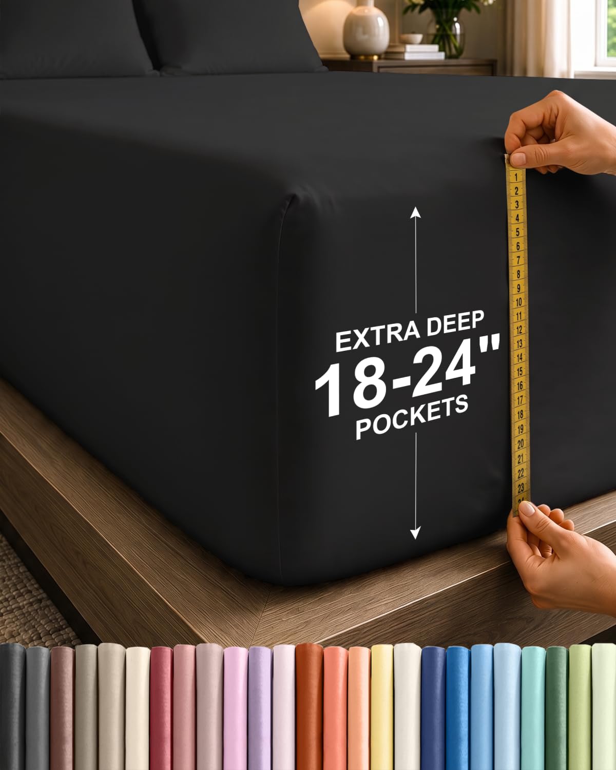 CGK Extra Deep Cal King Single Fitted Sheet Only - Black