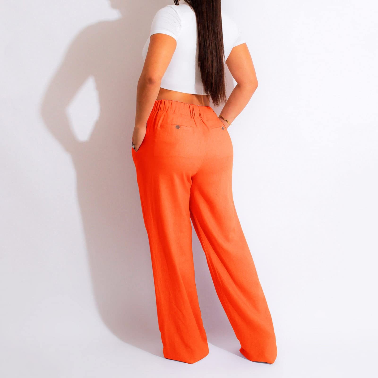Leinenhose Damen Lang Arbeitshose Damen-Freizeithose aus Leinen Baumwolle, atmungsaktive Sommerhose mit geradem Bein, Baumwollhose