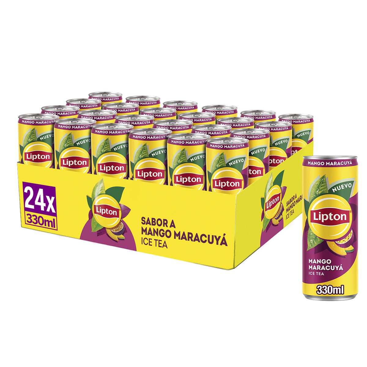 LIPTON Mango Maracuyá, Refresco de Té Helado, Pack de 24 x 330 ml, Incluye Tote Bag de Regalo