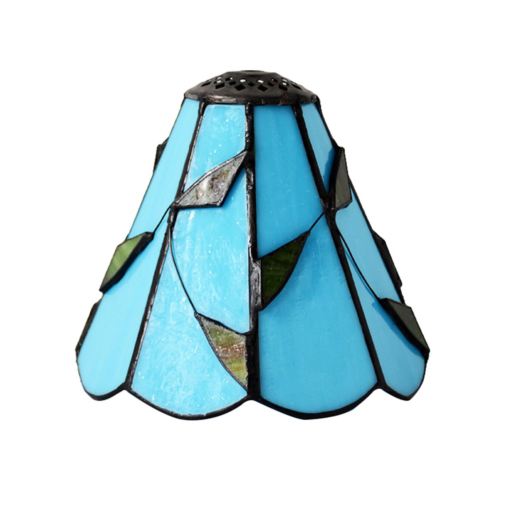 Aiboty Blue 6-Inch Tiffany Style Lampshade Replacement, Green Leaves Stained Glass Lamp Shade Only For Table Lamps Pendant Lamps Wall Lights,,Small Hole