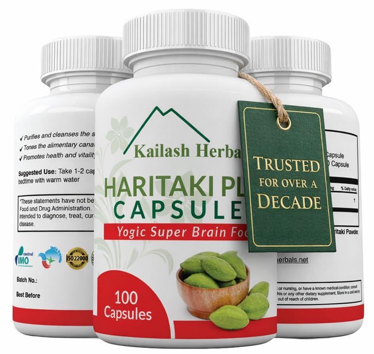 Organic Haritaki Capsules - Improves Digestion - Detoxification & Rejuvenation – Maintains Regularity - Brain Function- 100 Capsules Terminalia chebula | Vegan, Non-GMO