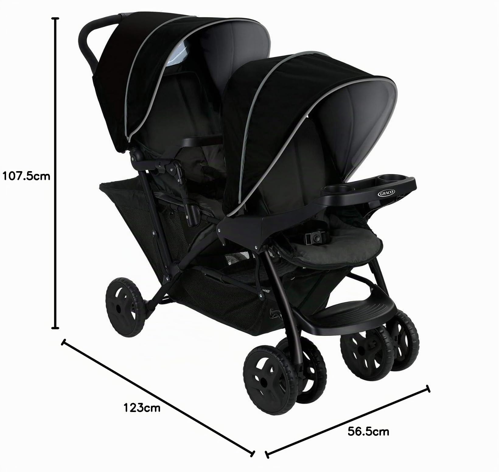 Graco Stadium Duo Geschwisterwagen Zwillingswagen 0-15 kg zusammenklappbar freistehend Black/Grey