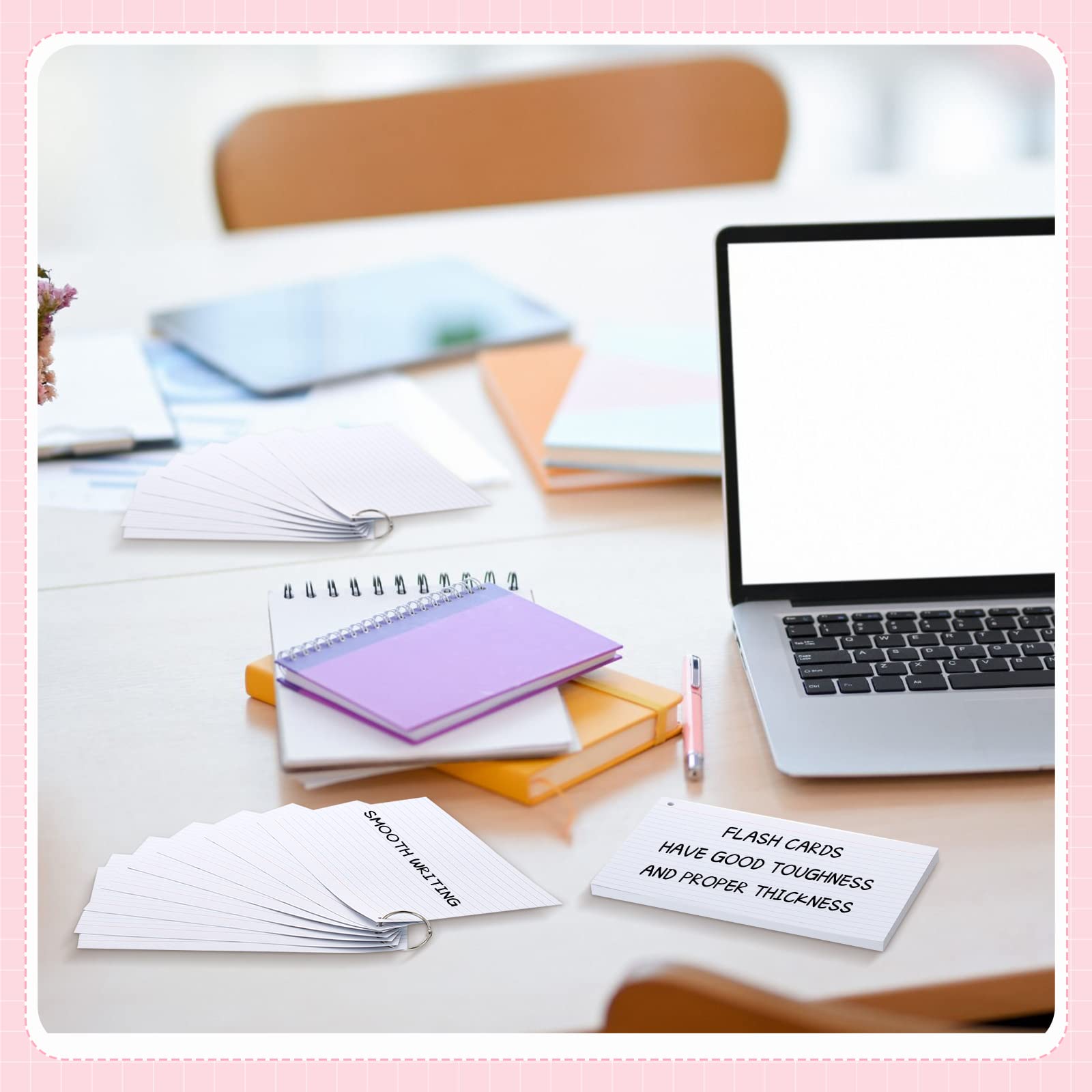 Karteikarten mit Löchern, gelocht, liniert, mit Ringen, Metallringe für Karteikarten, liniert, Einzelloch, Notizkarten mit Ringen für Erwachsene, Kinder, Zuhause, Klassenzimmer, Büro, Weiß, 12,7 x