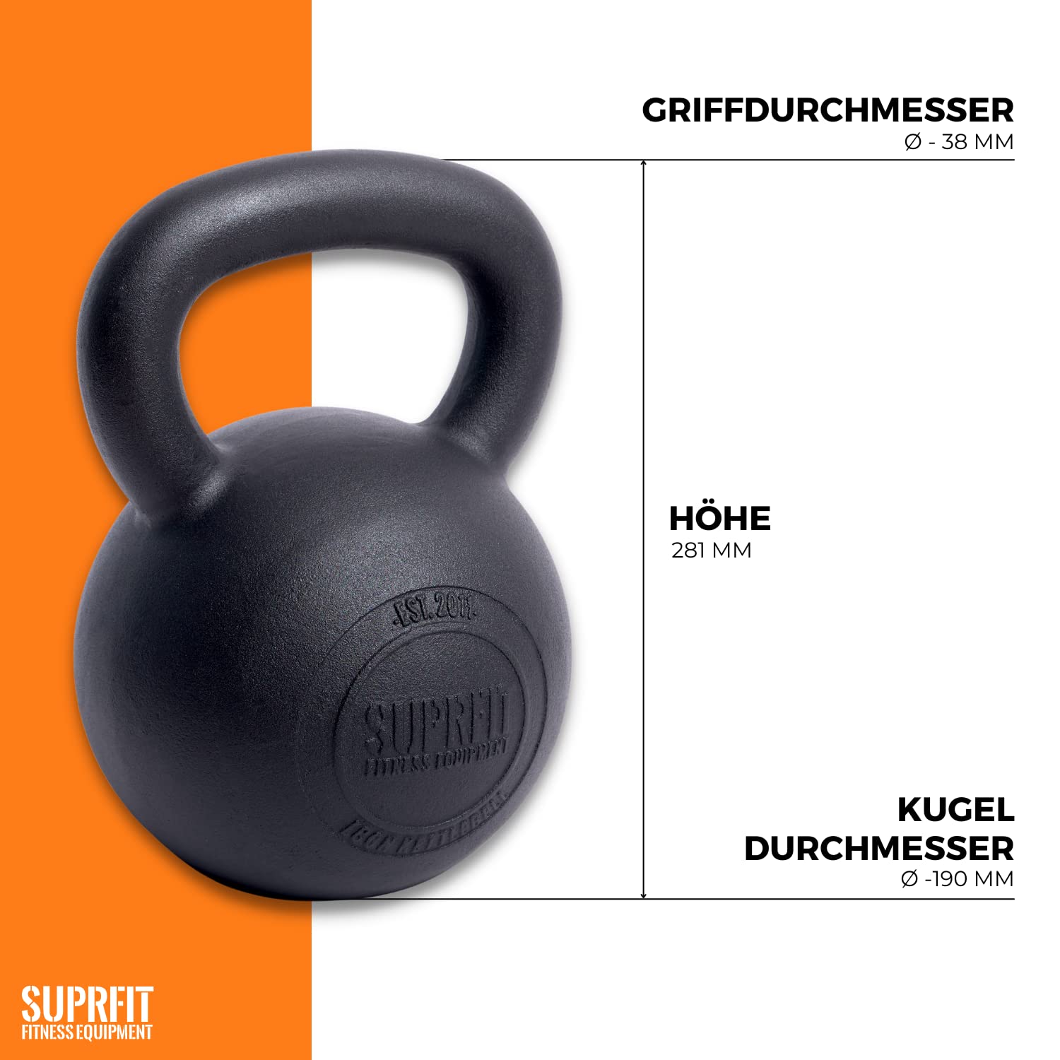 Suprfit Econ Kettlebell żeliwny kettlebell do treningu siłowego i treningu crossowego, waga: 4-28 kg, kettlebell nadaje się do chwytania, czyszczenia i szarpania, czyszczenia i wyciskania, lakierowany