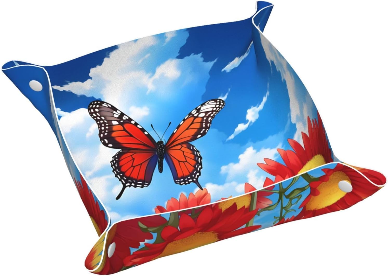 Spring Butterfly Flower Valet Tray for Women Bedside Vanity Trays, M