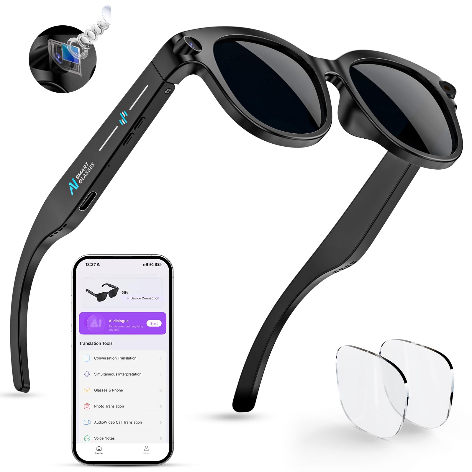 Mingtawn AI Smart Glasses – Polarized Sunglasses, 290mAh Battery, Bluetooth Calling, HD Camera with Video Recording, Dual Mic, Real-Time Translation & Object Recognition – for Travel & Meetings（Black）-image-42