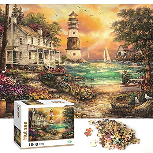 Jigsaw Puzzles, 1000 Piece Puzzles for Adults & Kids, Hut Sea Puzzles for Adults, Funny 1000 Piece Puzzle Thicken Cardboard Medium Difficulty Jigsaw Puzzles (27.55" x 19.68")