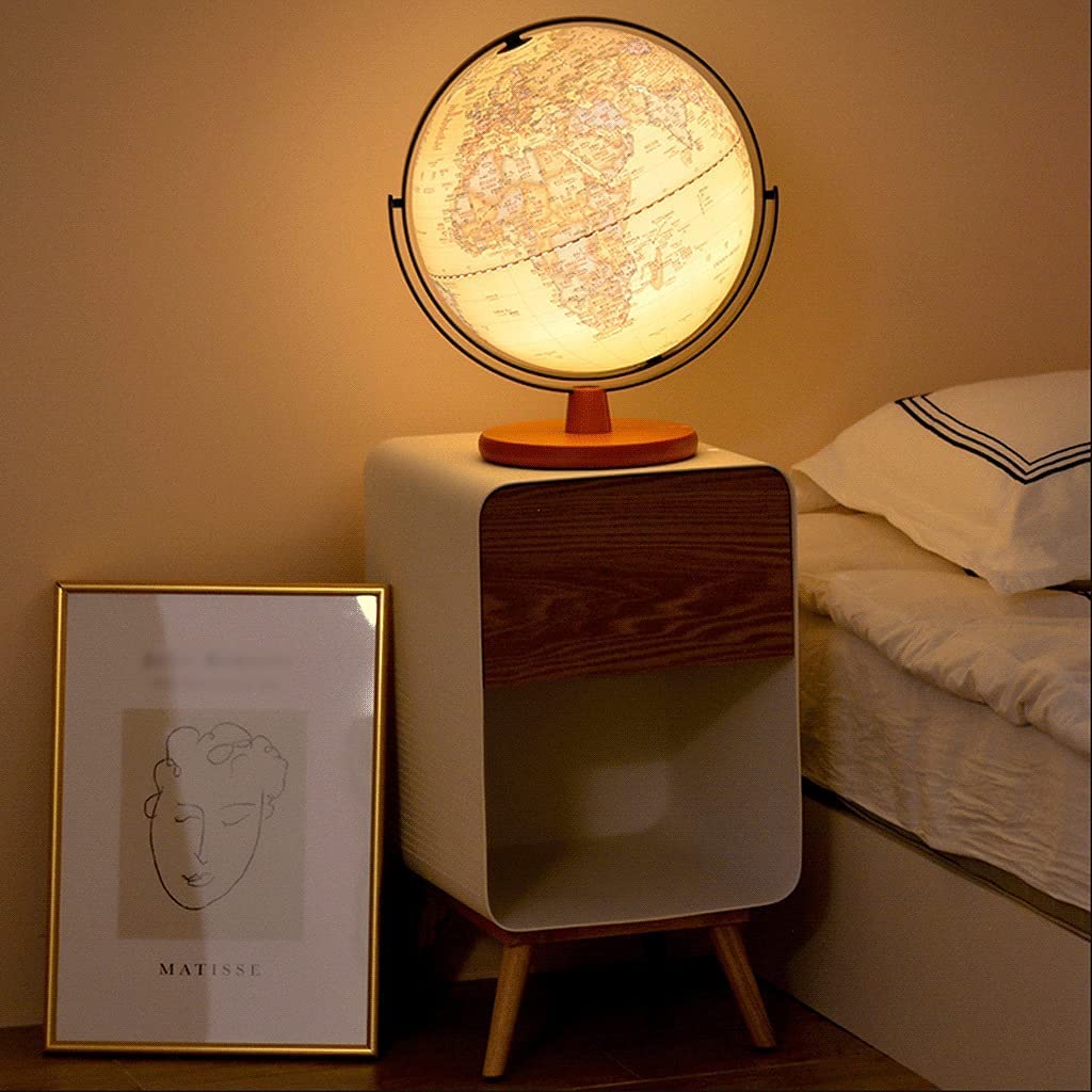 Globi Geografici Mappamondo Mondiale Illuminato Classico dell'ultima Versione con Supporto in Legno 2 in 1 Mappamondo Grande geografico Mappamondo Antico da Tavolo 30 cm Home Decor