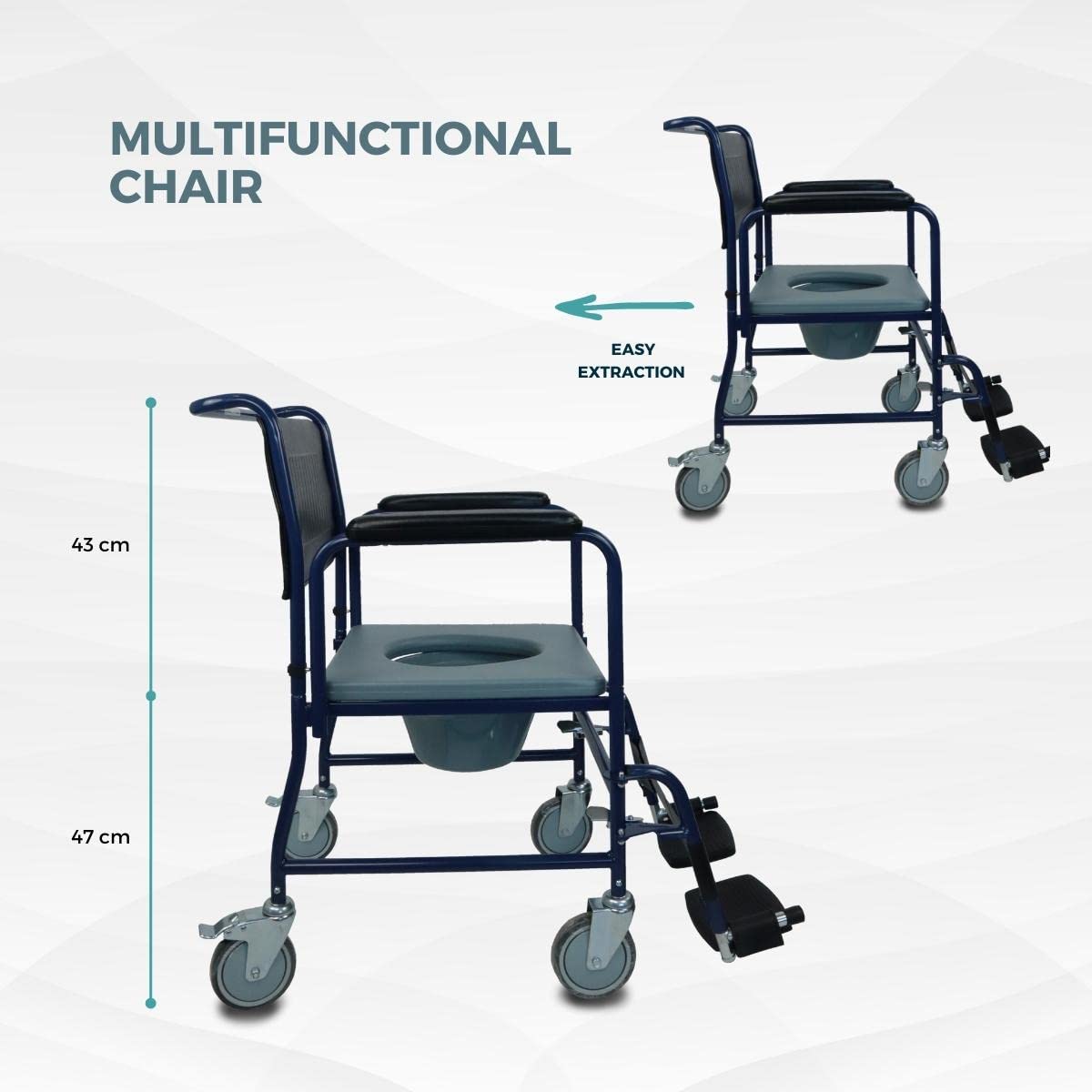 Mobiclinic, Barco, Krzesł do wc dla osób starszych, Niepełnosprawnych, Inwalidów, Podłokietniki, Ergonomiczne siedzisko, Podnóżek antypoślizgowe, Kolor niebieski