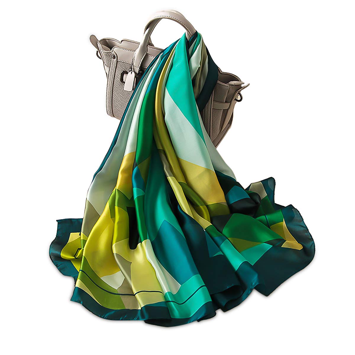 Lumisyne Women's Green Geometric Silk Scarves For Retro Printed Geometric Stripe Pattern Soft Warm Long Shawl Warm Wrap Sunscreen Shawl All Season