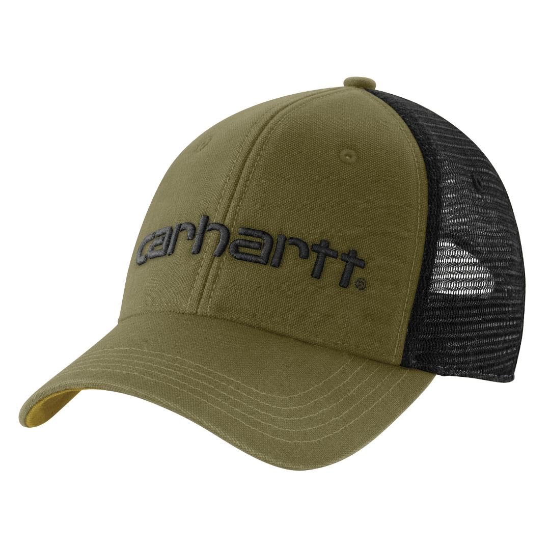 Carhartt Men's Dark Bronzed Green Cap - Canvas Mesh-Back Logo Graphic Cap - Green
