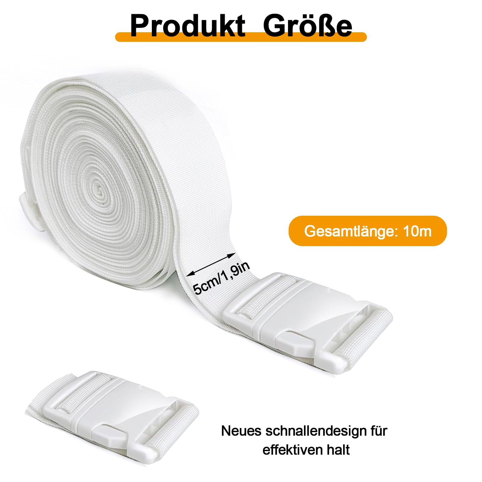 Uchwyt na materac, 10 m x 5 cm, łączący klin do materaca, złącze do materaca, uchwyt stopera, do łóżek podwójnych, złączek do materaca, biały