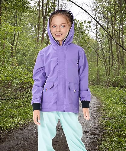 Boys Girls Lightweight Rain Jacket Hooded Cotton Lined Raincoat Waterproof Windbreaker Outwear3